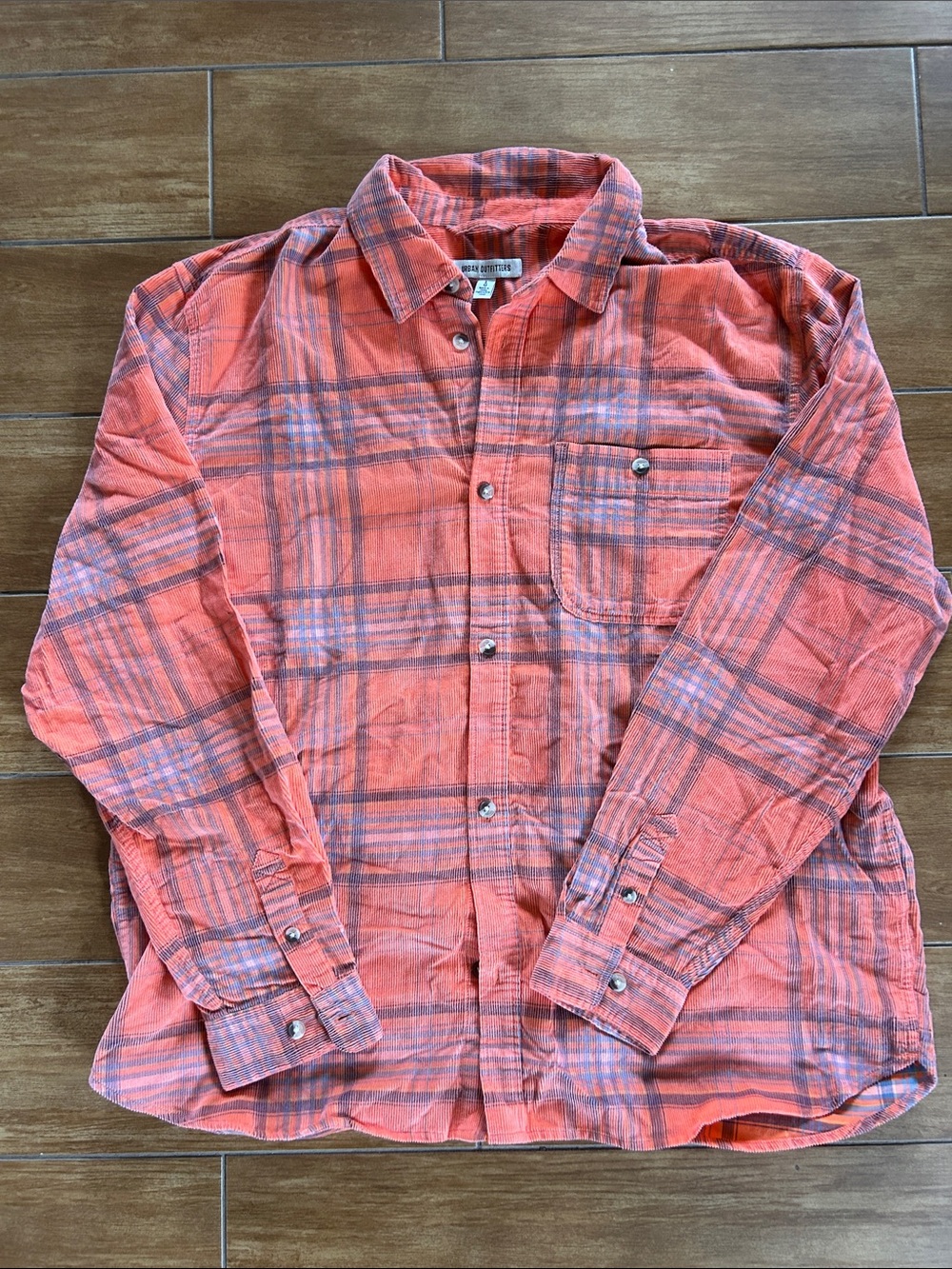 Urban Outfitters Coral Plaid Button-Down Shirt